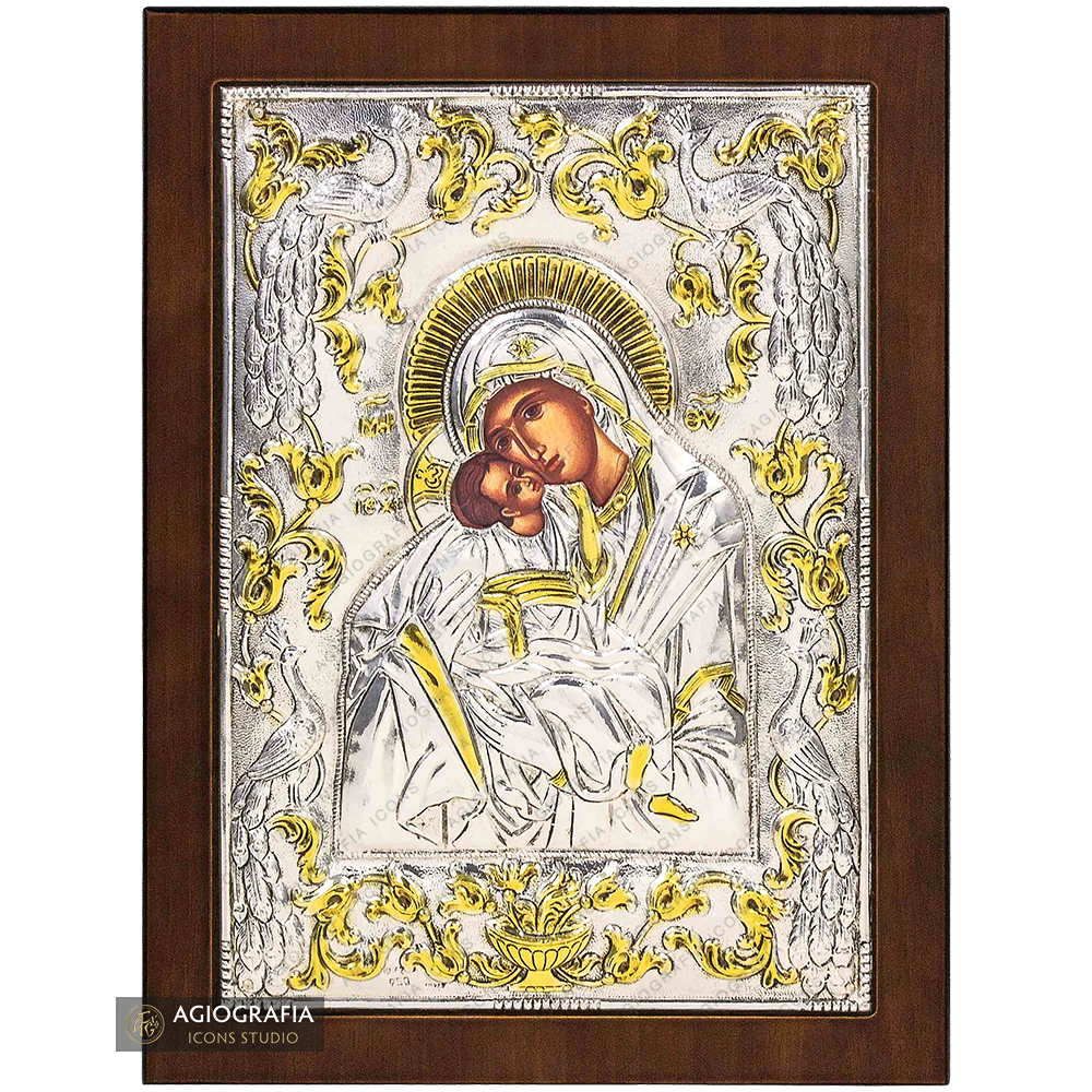 Virgin Mary Byzantine Christian Orthodox Silver Plated Icon