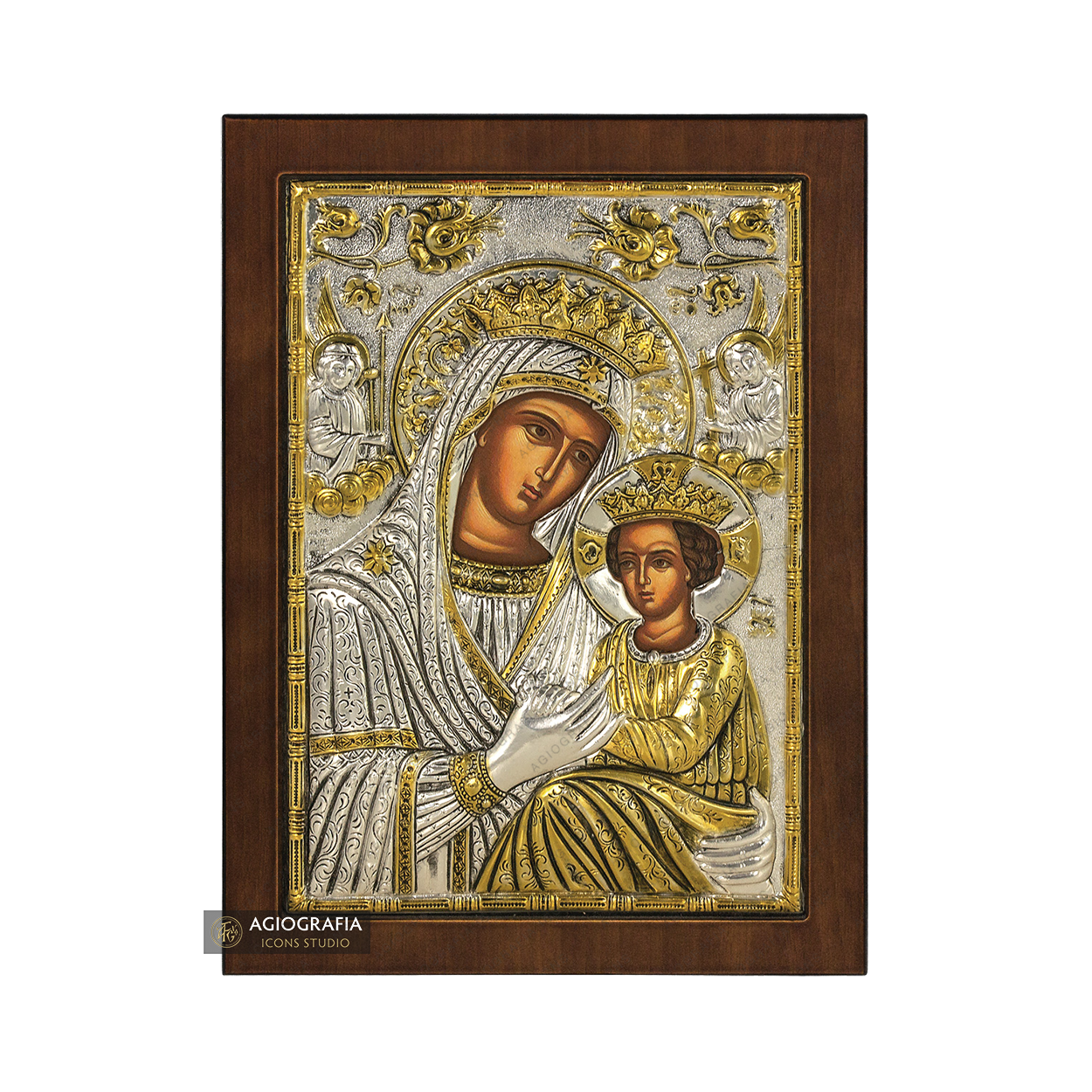 Virgin Mary Byzantine Christian Orthodox Silver Plated Icon