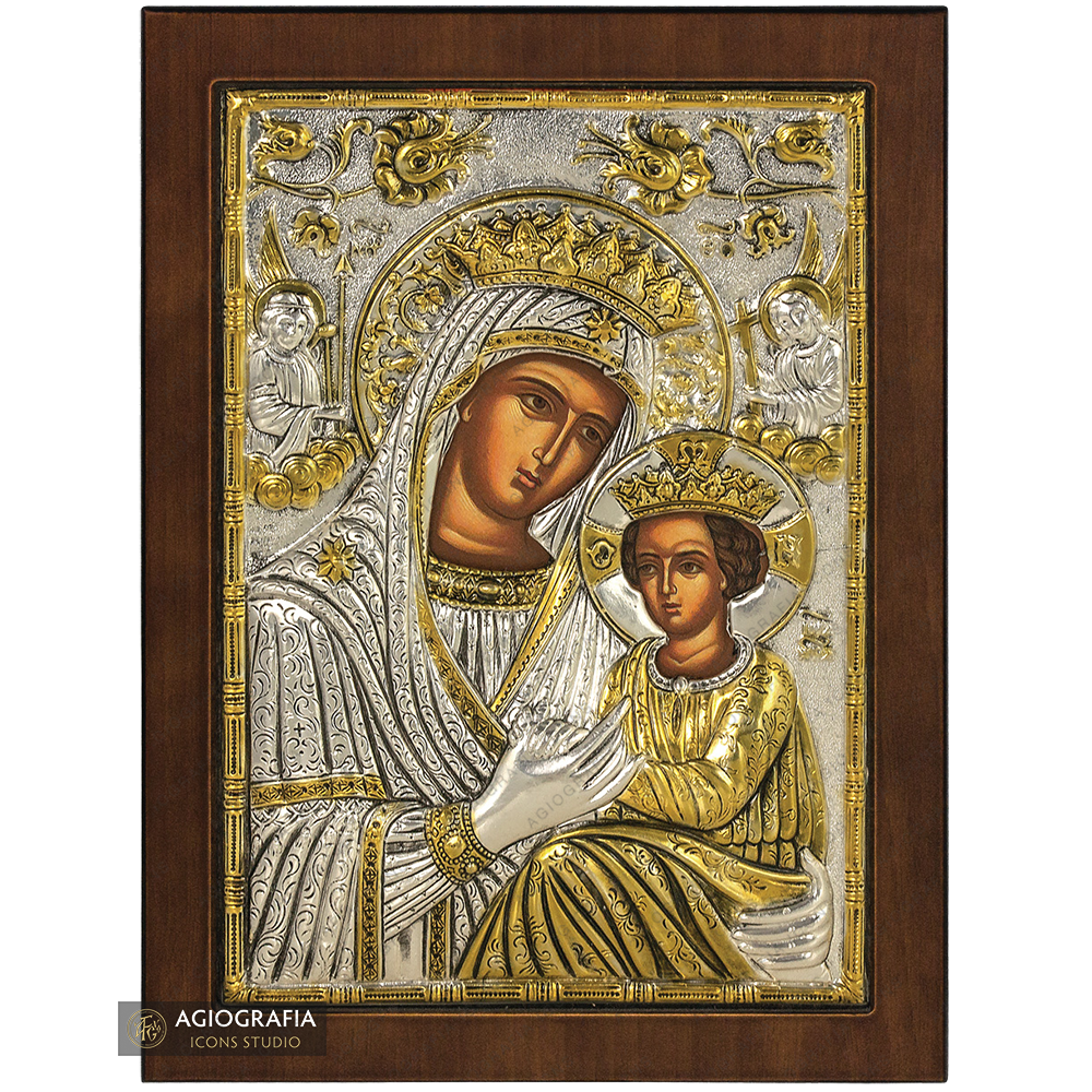 Virgin Mary Byzantine Christian Orthodox Silver Plated Icon