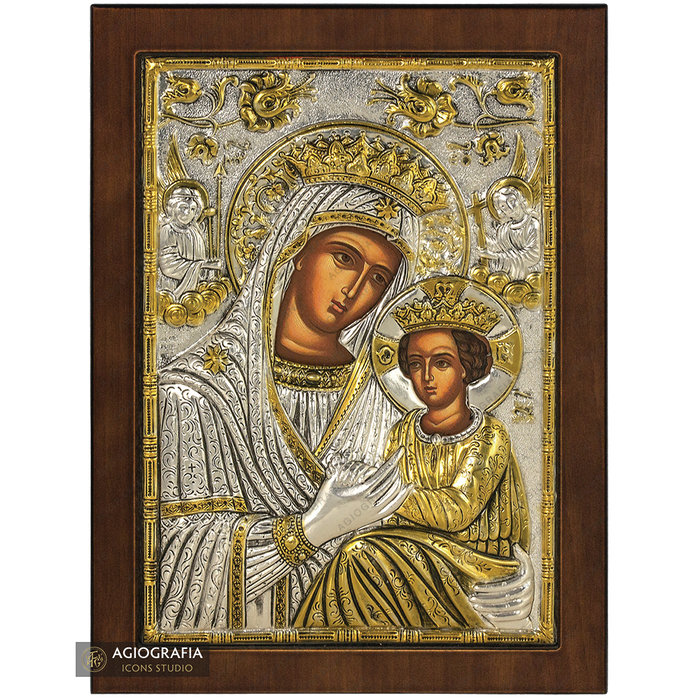 Vergine Maria icona bizantina cristiana ortodossa argentata