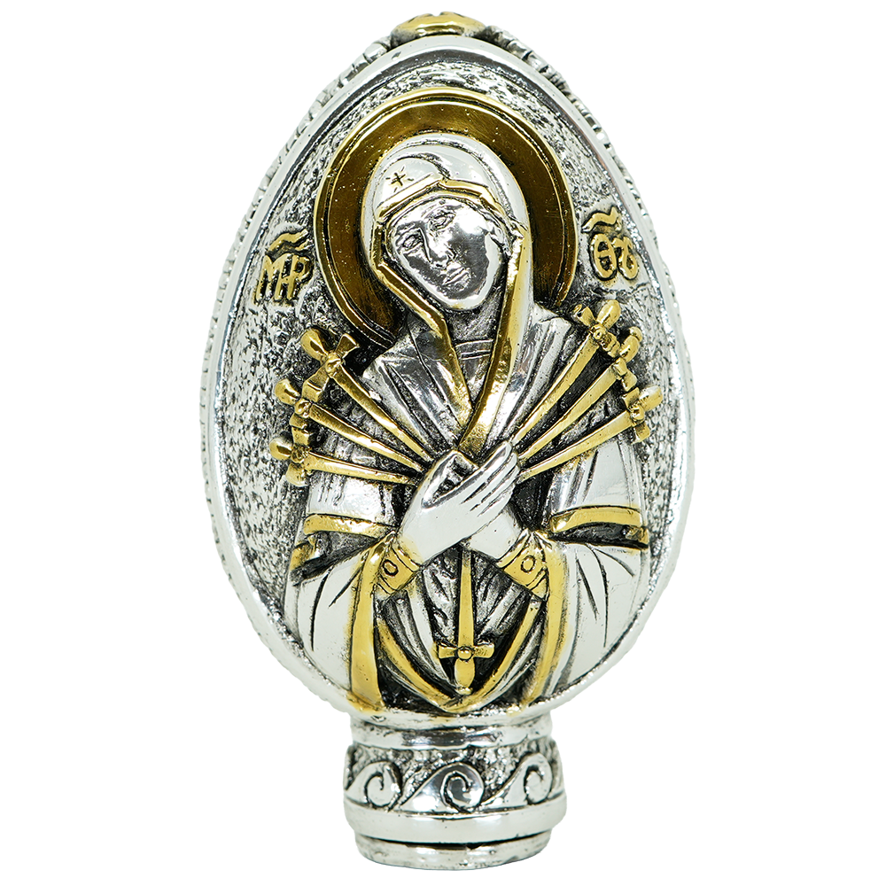 Holy Trinity - Virgin Mary 7 Swords Pure Silver and 24k Gold Plated Egg