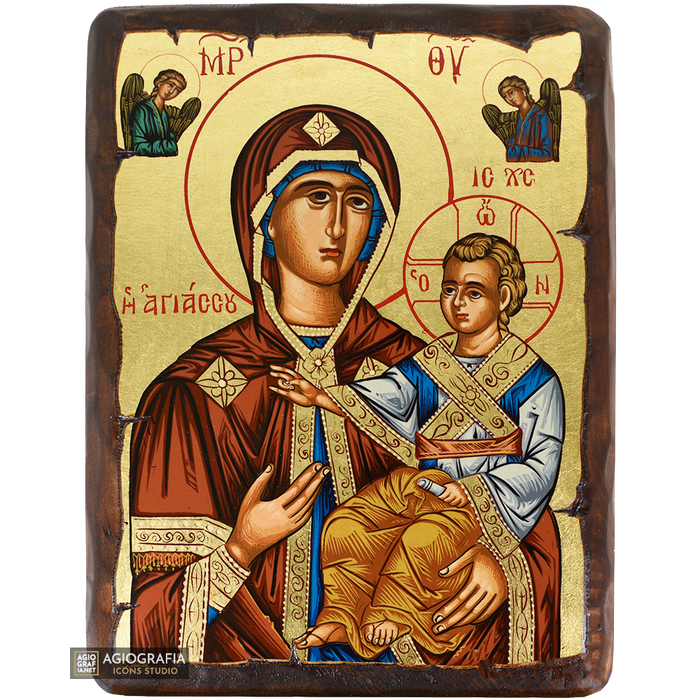 Vierge Marie d'Agiasos icône grecque orthodoxe sur bois à la feuille d'or