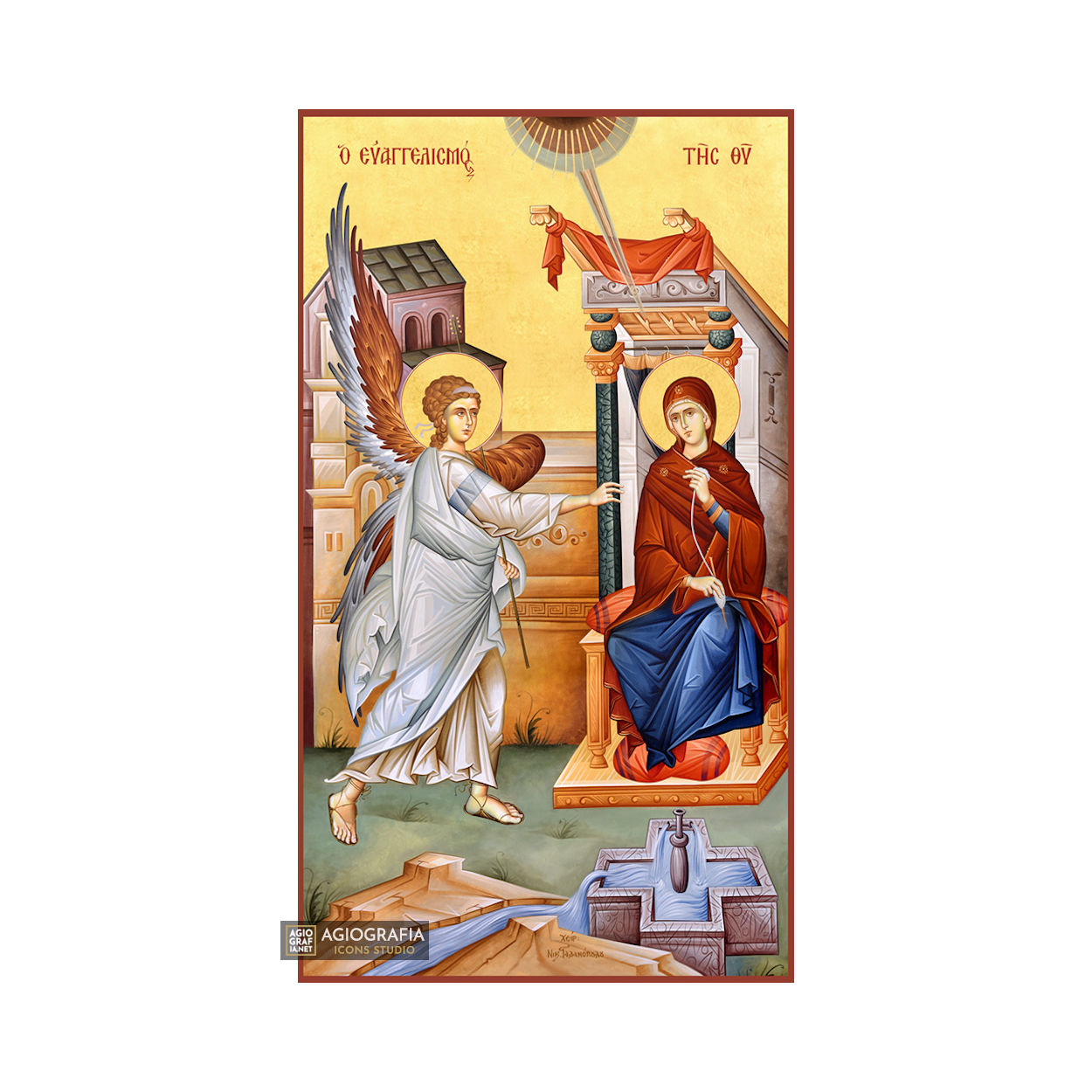 22k Annunciation of Theotokos - Gold Leaf Background Orthodox Icon