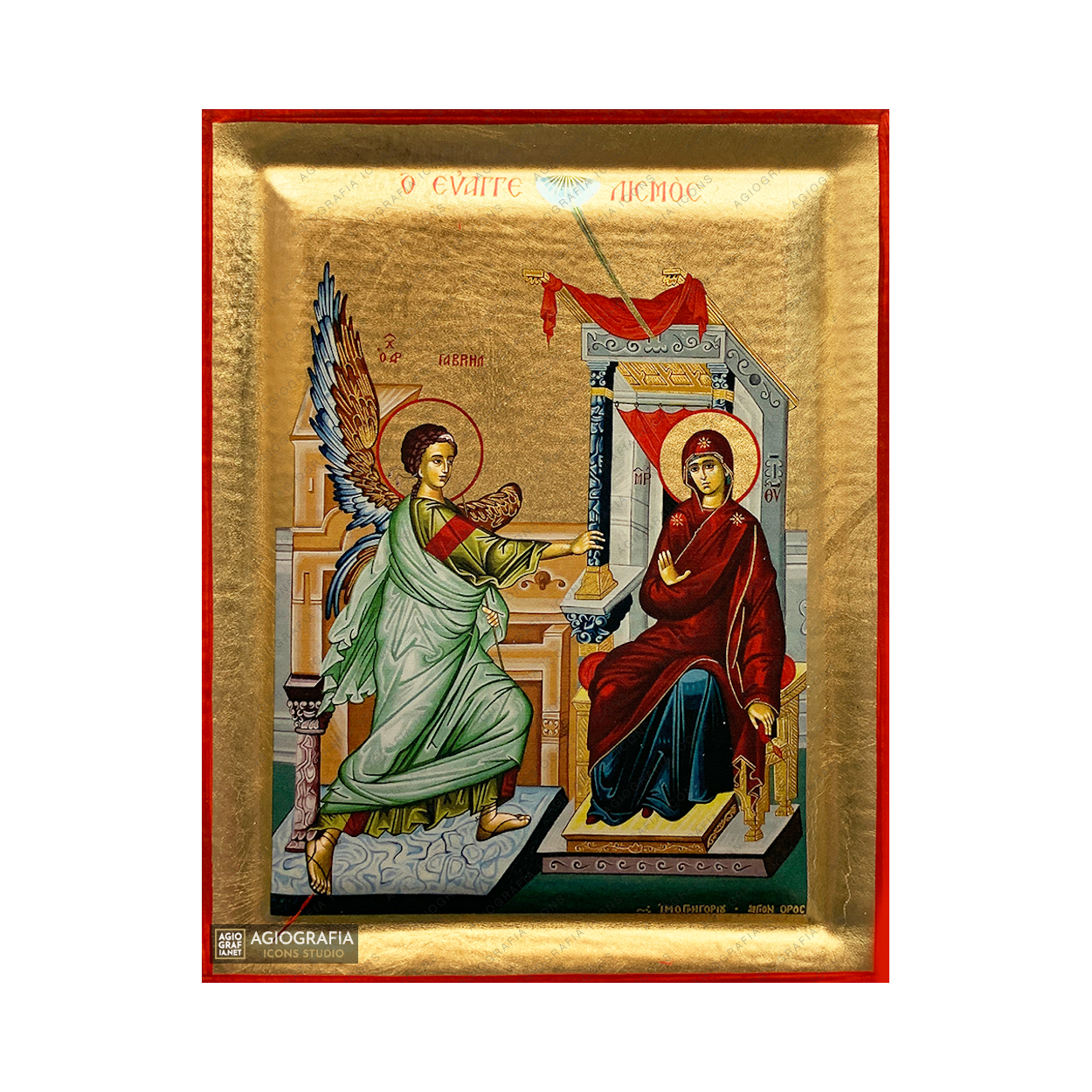 Annunciation of the Theotokos Orthodox Icon on Wood with Gold Leaf