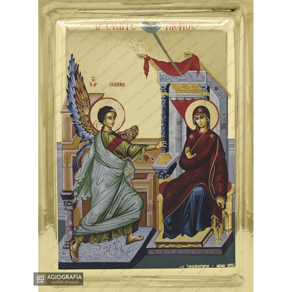 Annunciation of the Theotokos Christian Icon Wood with Gilding Effect