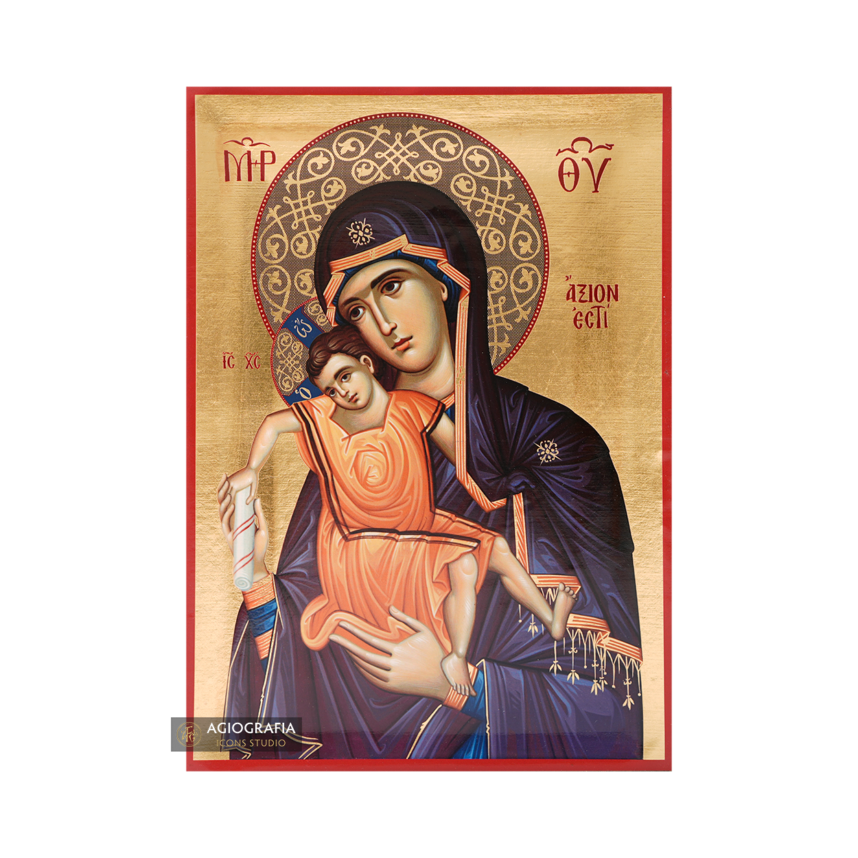 Virgin Mary It is truly meet (Axion Esti) Icon with Matte Gold Leaves