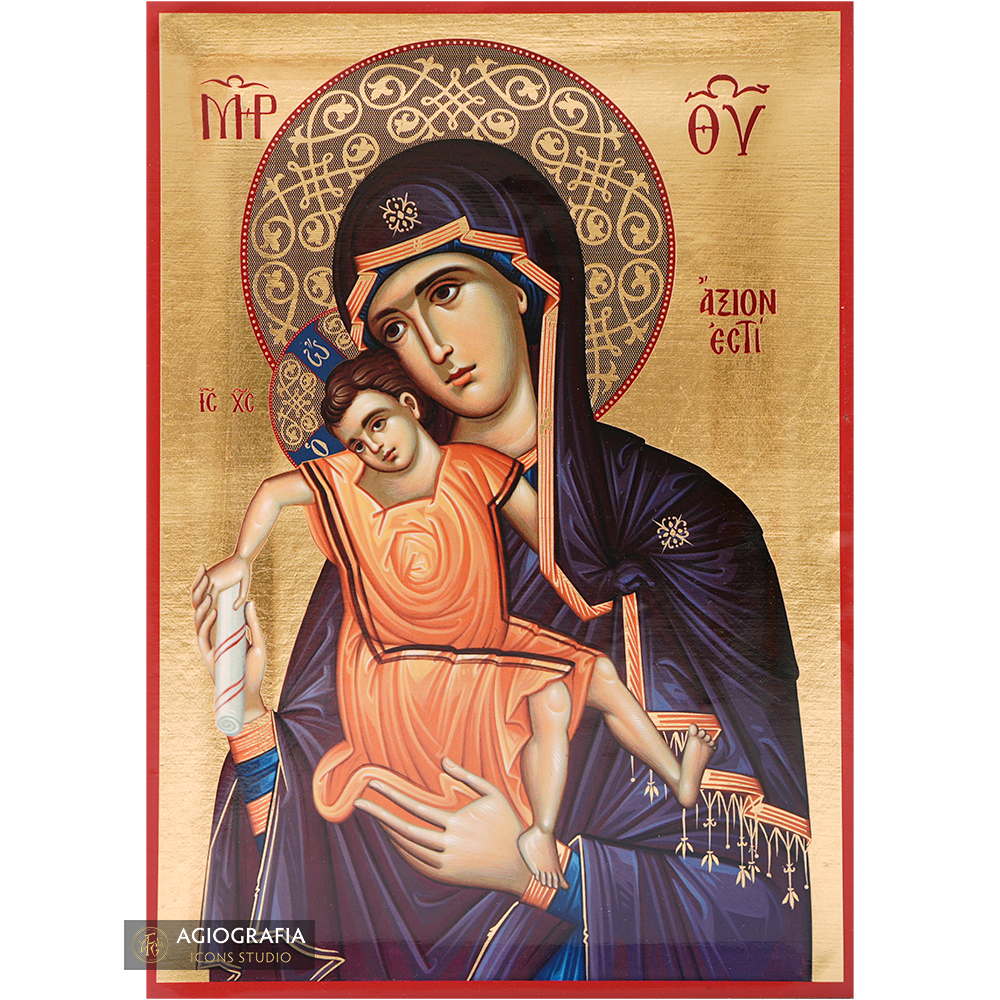 Virgin Mary It is truly meet (Axion Esti) Icon with Matte Gold Leaves