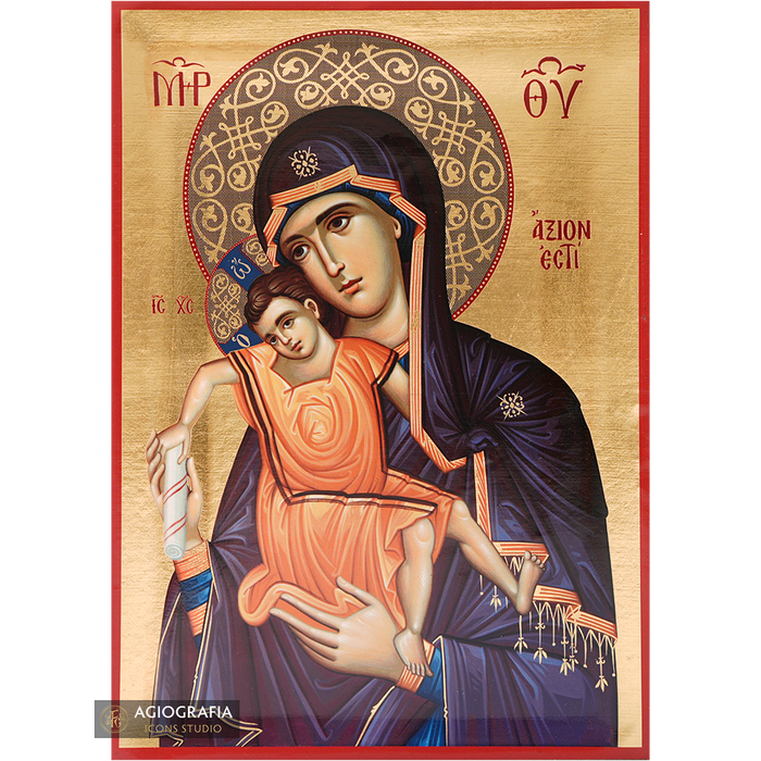 Virgin Mary It is truly meet (Axion Esti) Icon with Matte Gold Leaves