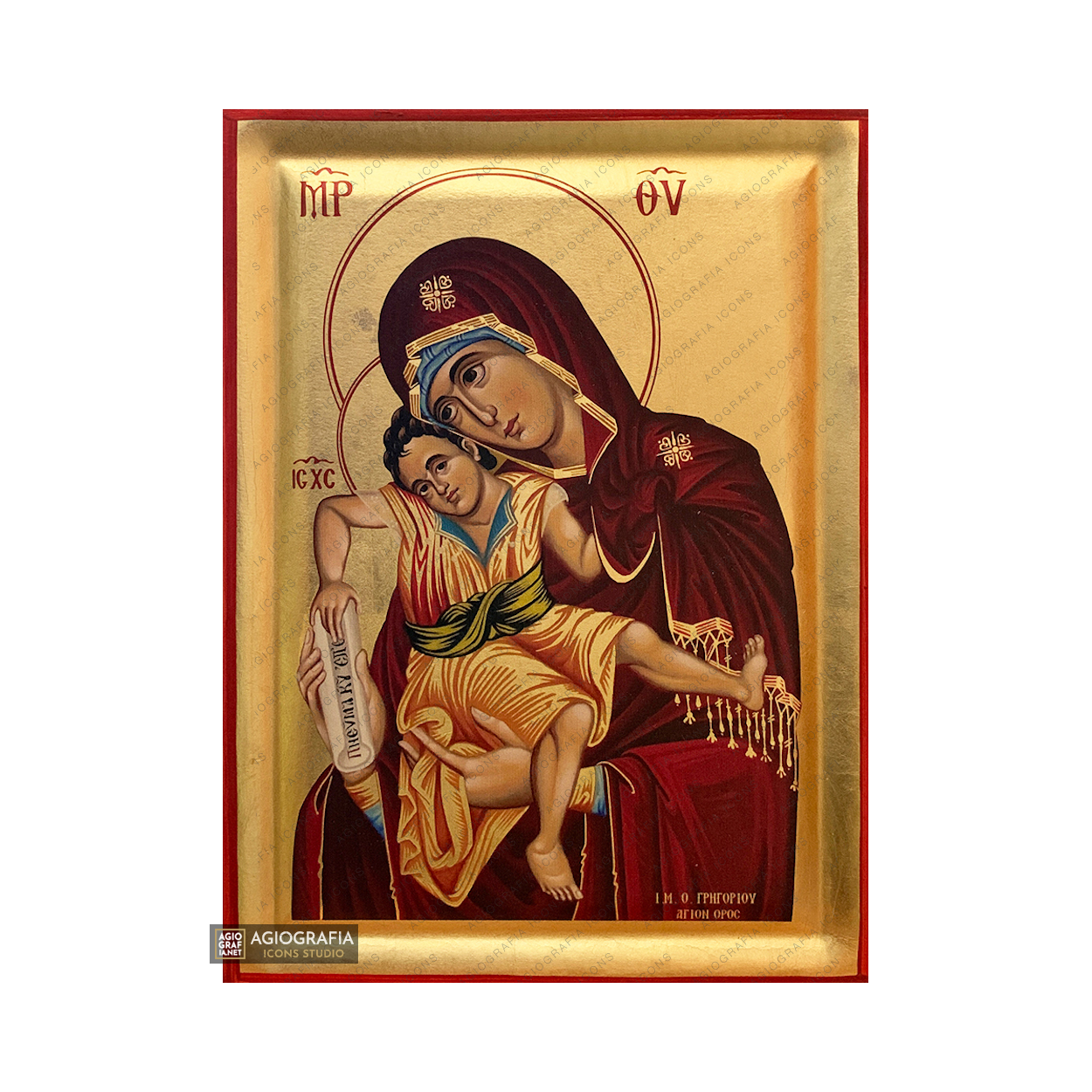 Virgin Mary Axion Esti Orthodox Icon on Wood with Gold Leaf