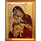 Virgin Mary Axion Esti Orthodox Icon on Wood with Gold Leaf