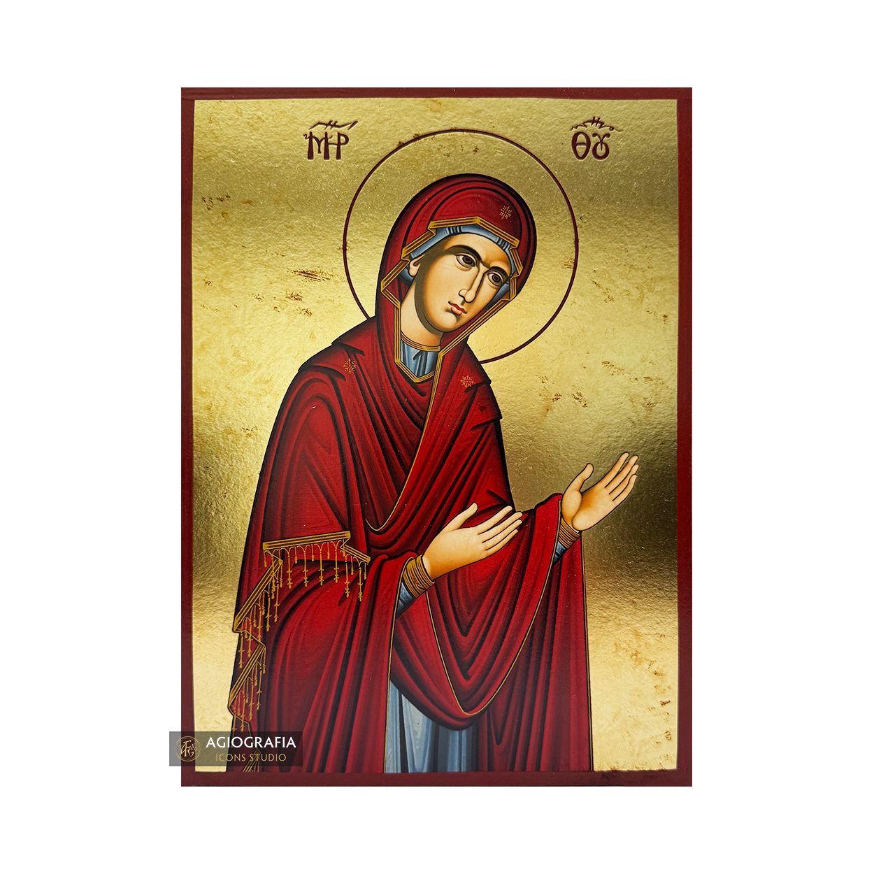 Virgin Mary Deesis Gold Print Icon with Aged Gold Foil