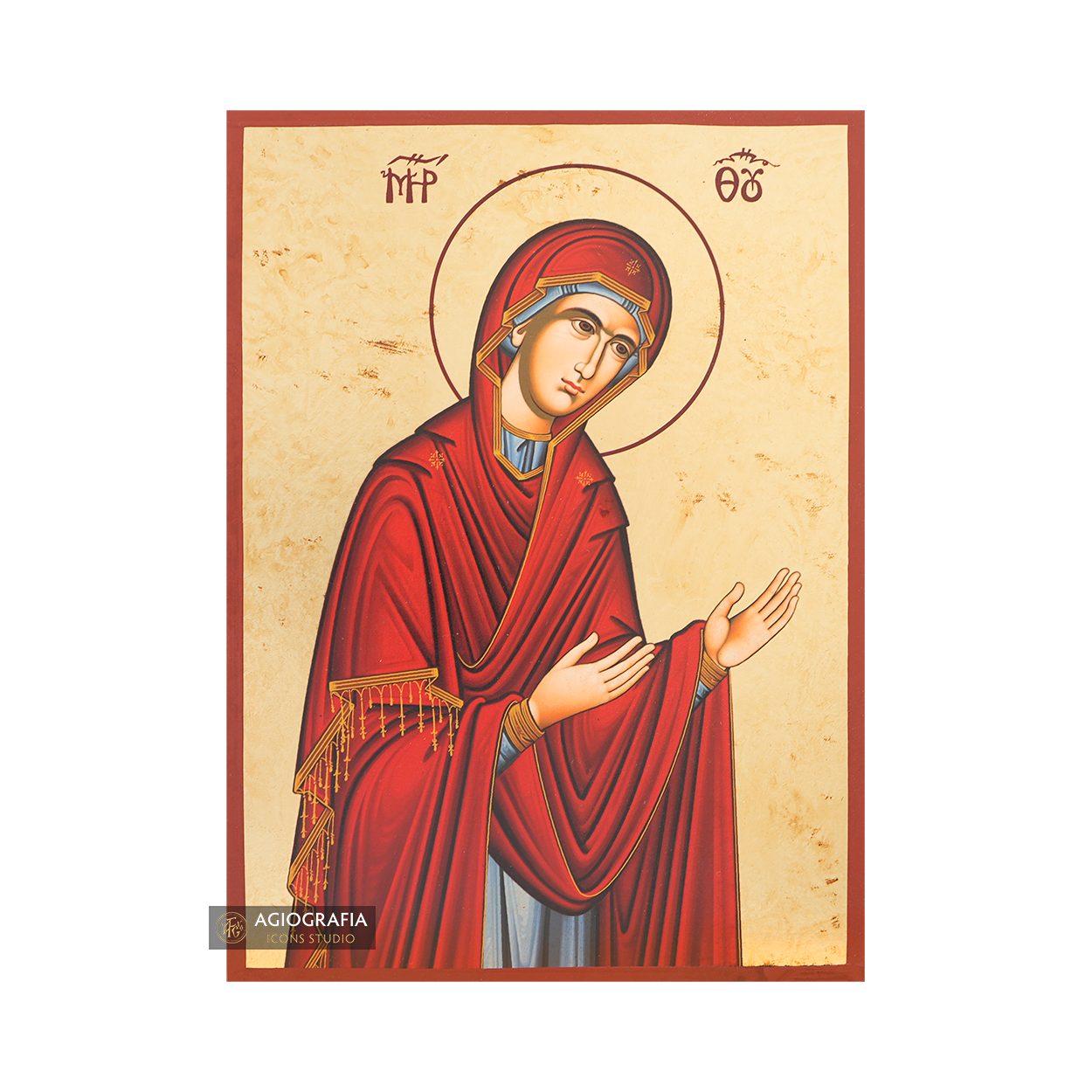 Virgin Mary Deesis Gold Print Icon with Aged Gold Foil