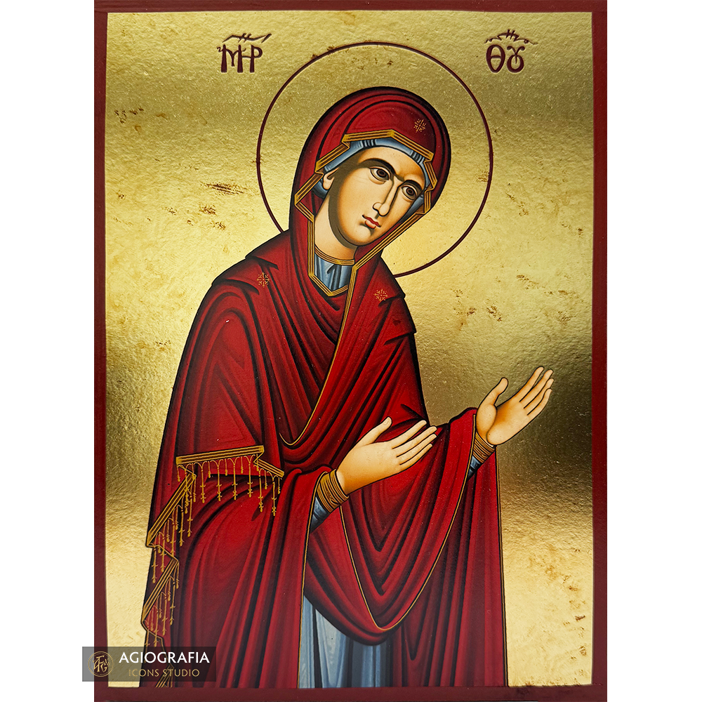 Virgin Mary Deesis Gold Print Icon with Aged Gold Foil