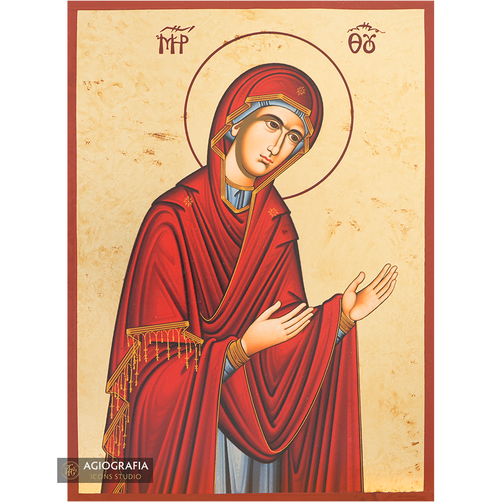 Virgin Mary Deesis Gold Print Icon with Aged Gold Foil