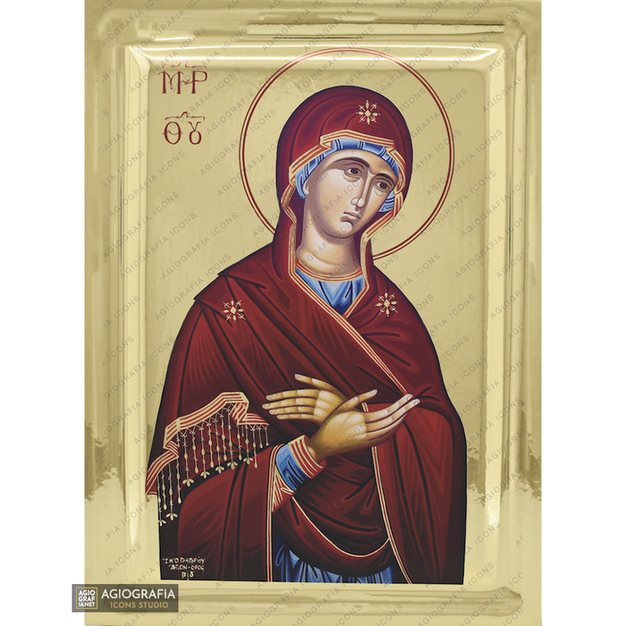 Vierge Marie Déisis icône chrétienne orientale sur bois avec effet de dorure