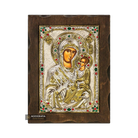 Virgin Mary with Angels Silver Gold Plated Icon with Crystals on Wood