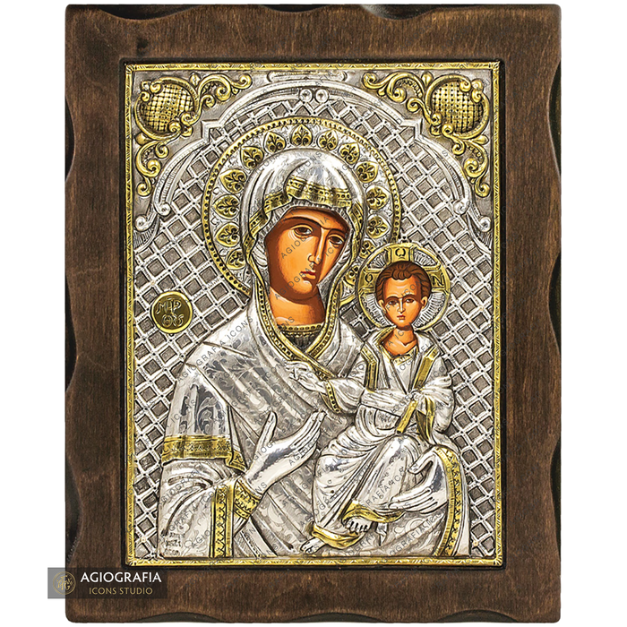 Virgin Mary the Directress Pure Silver and 24k Gold Plated Icon