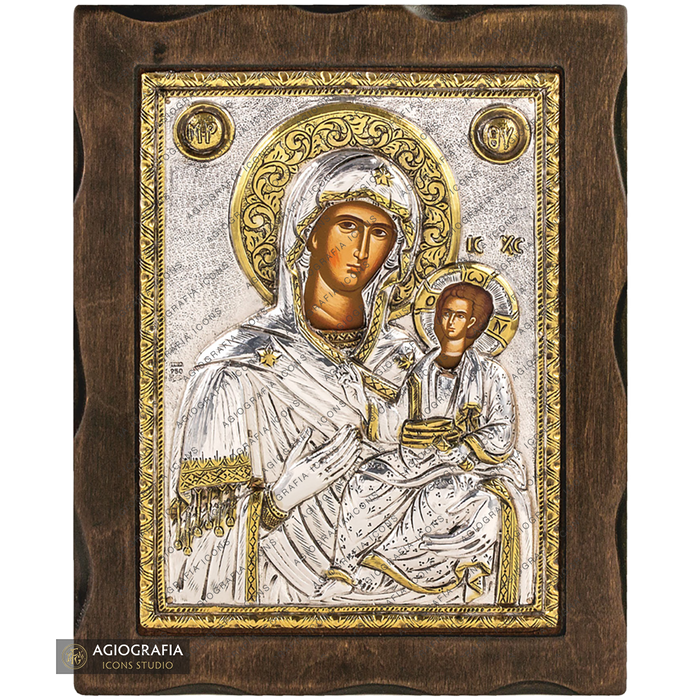 Virgin Mary the Directress Pure Silver and 24k Gold Plated Icon