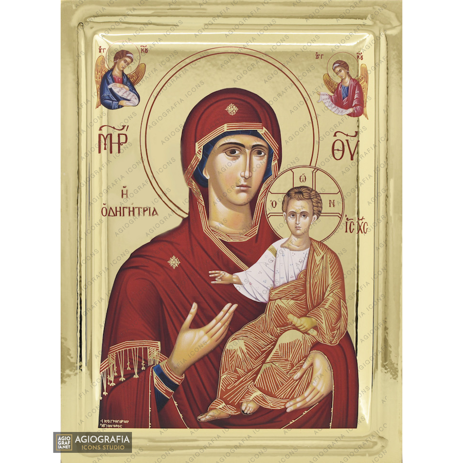 Vergine Maria Odigitria (la Guida) icona ortodossa su legno con effetto doratura