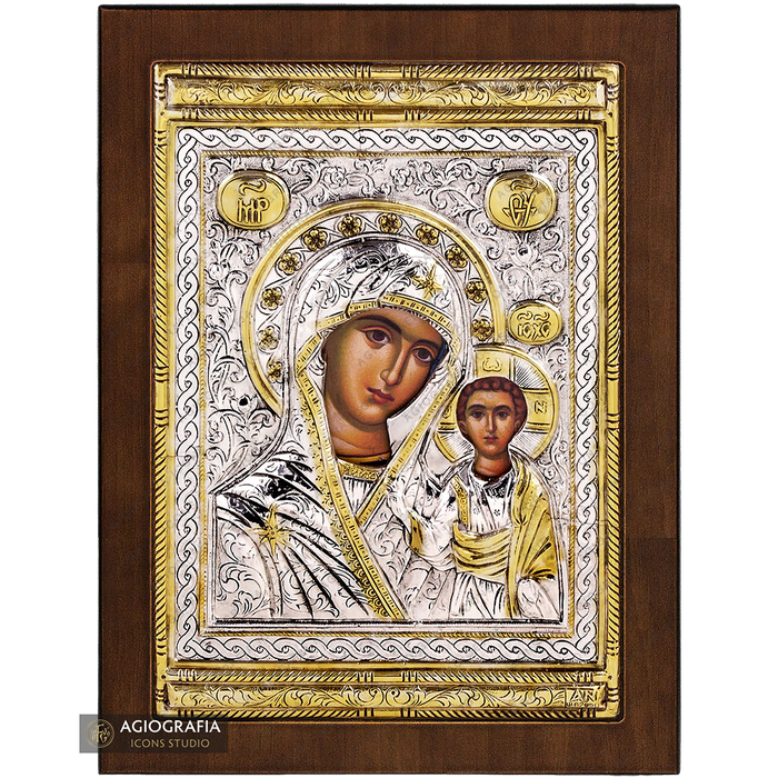 Vergine Maria di Kazan icona cristiana ortodossa placcata argento