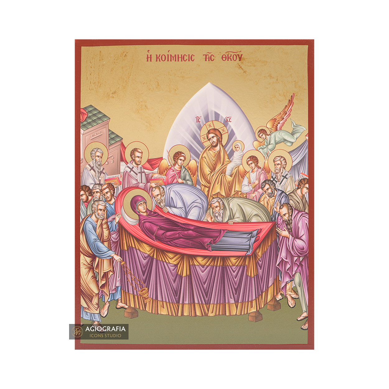 Virgin Mary Dormition Christian Gold Print Aged Gold Foil Icon