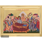 Dormition of Virgin Mary Icon on Wood with Gilding Effect