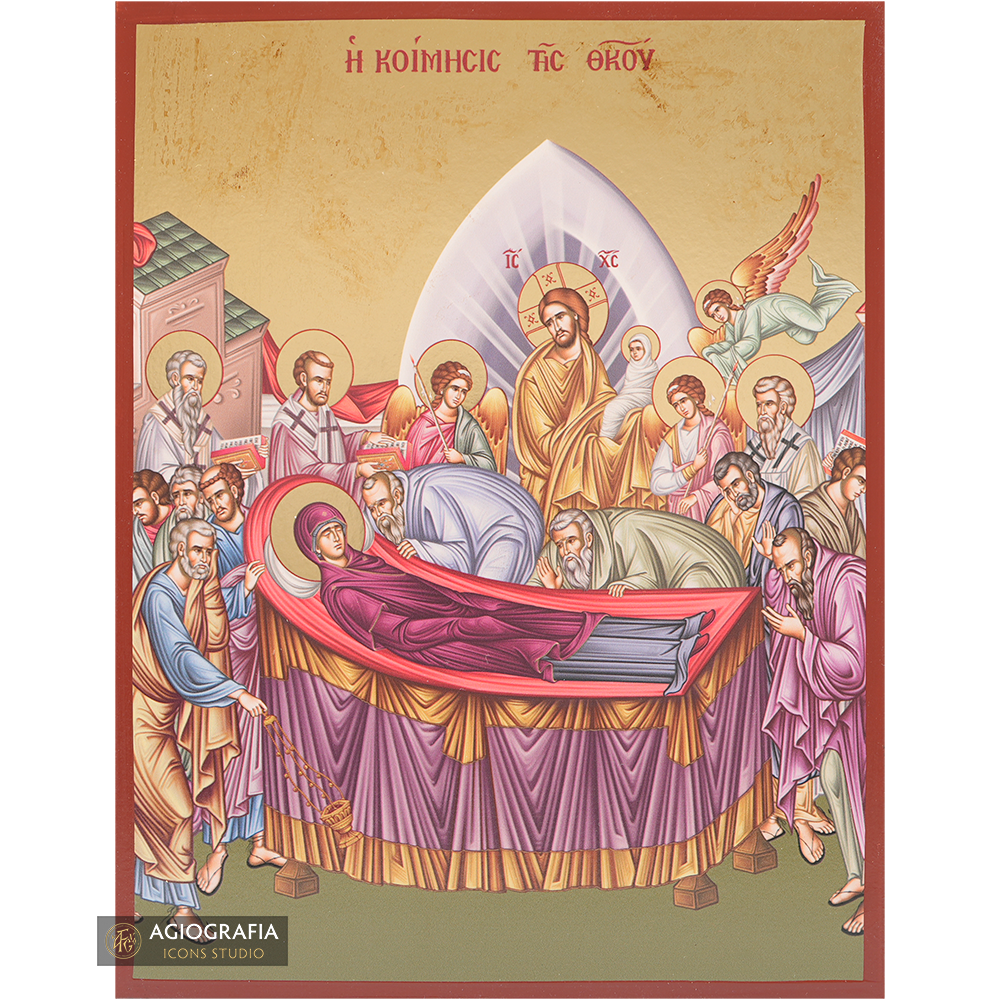 Virgin Mary Dormition Christian Gold Print Aged Gold Foil Icon