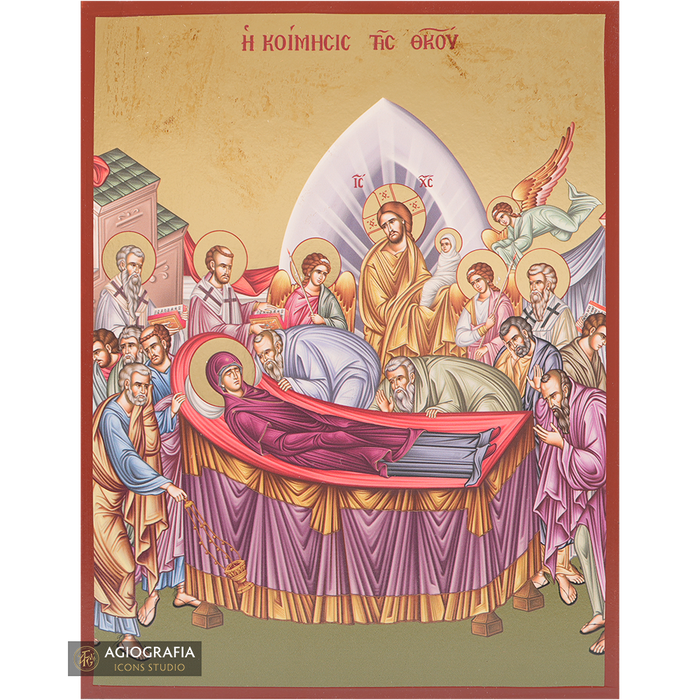 Virgin Mary Dormition Christian Gold Print Aged Gold Foil Icon