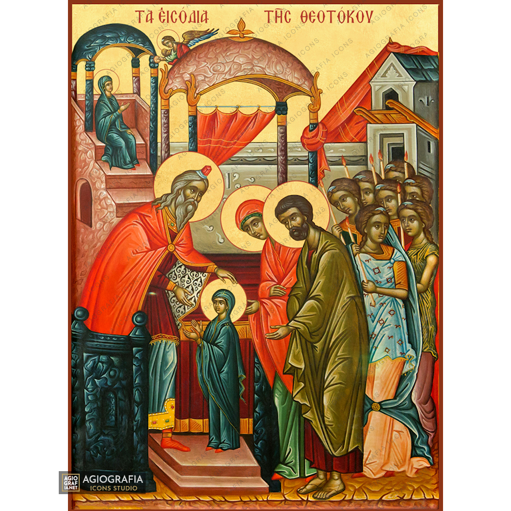 22k Virgin Mary Entry to Temple - Exclusive Mt Athos Gold Leaf Icon