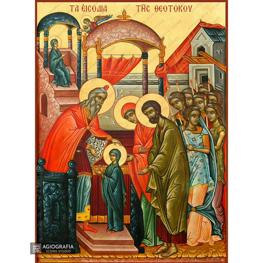22k Ingresso al Tempio della Vergine Maria - icona esclusiva del Monte Athos a foglia d'oro
