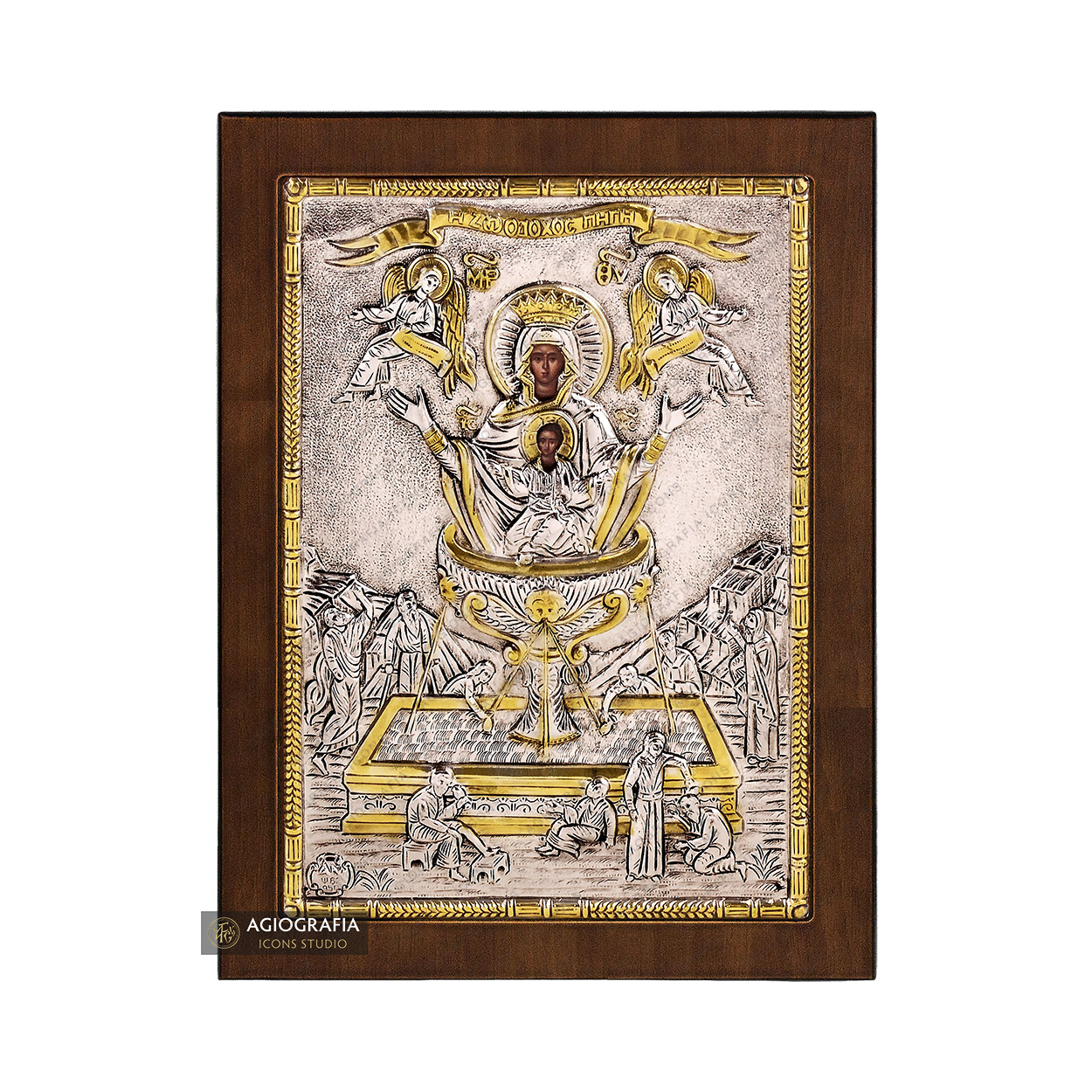 Virgin Mary Fountain of Life Christian Orthodox Silver Plated Icon