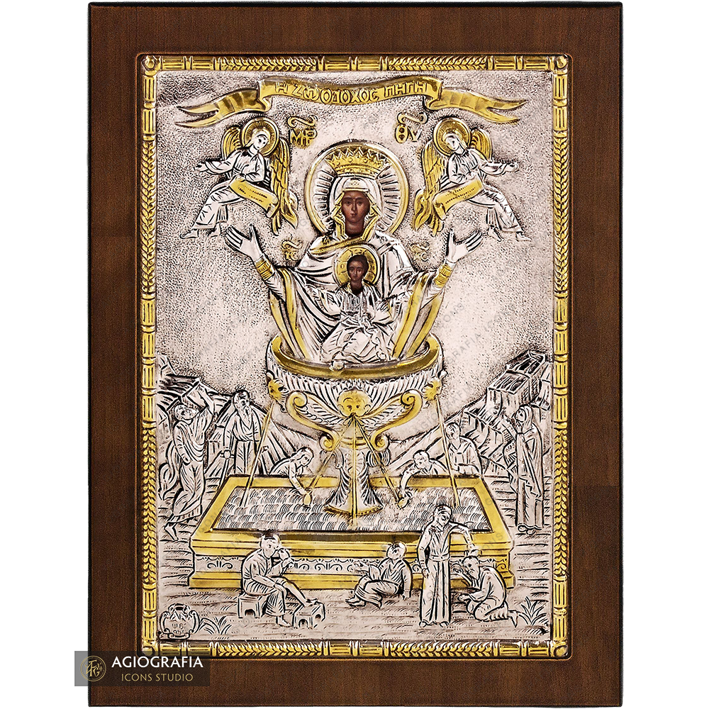 Virgen María Fuente de Vida icono cristiano ortodoxo plateado