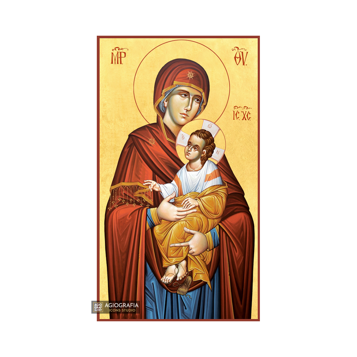 22k Theotokos Holding Christ - Gold Leaf Background Orthodox Icon
