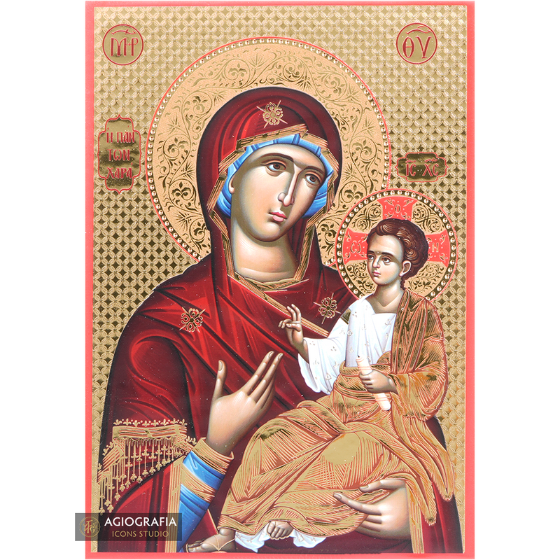 Virgin Mary Joy of All Icon with Gilding Effect Gold Foil Background