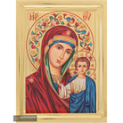 Virgin Mary of Kazan Greek Icon on Wood with Gilding Effect