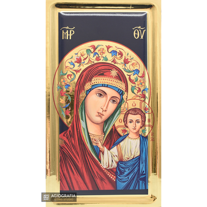 Gottesmutter von Kazan russisch-orthodoxe Ikone mit Vergoldungseffekt-Blattgold
