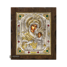 Virgin Mary Keeper of the Gate Silver Gold Plated Wood Icon with Crystals