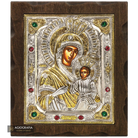 Virgin Mary Keeper of the Gate Silver Gold Plated Wood Icon with Crystals
