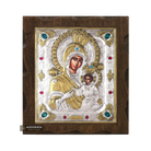 Virgin Mary Keeper of the Gate Silver Gold Plated Wood Icon with Crystals