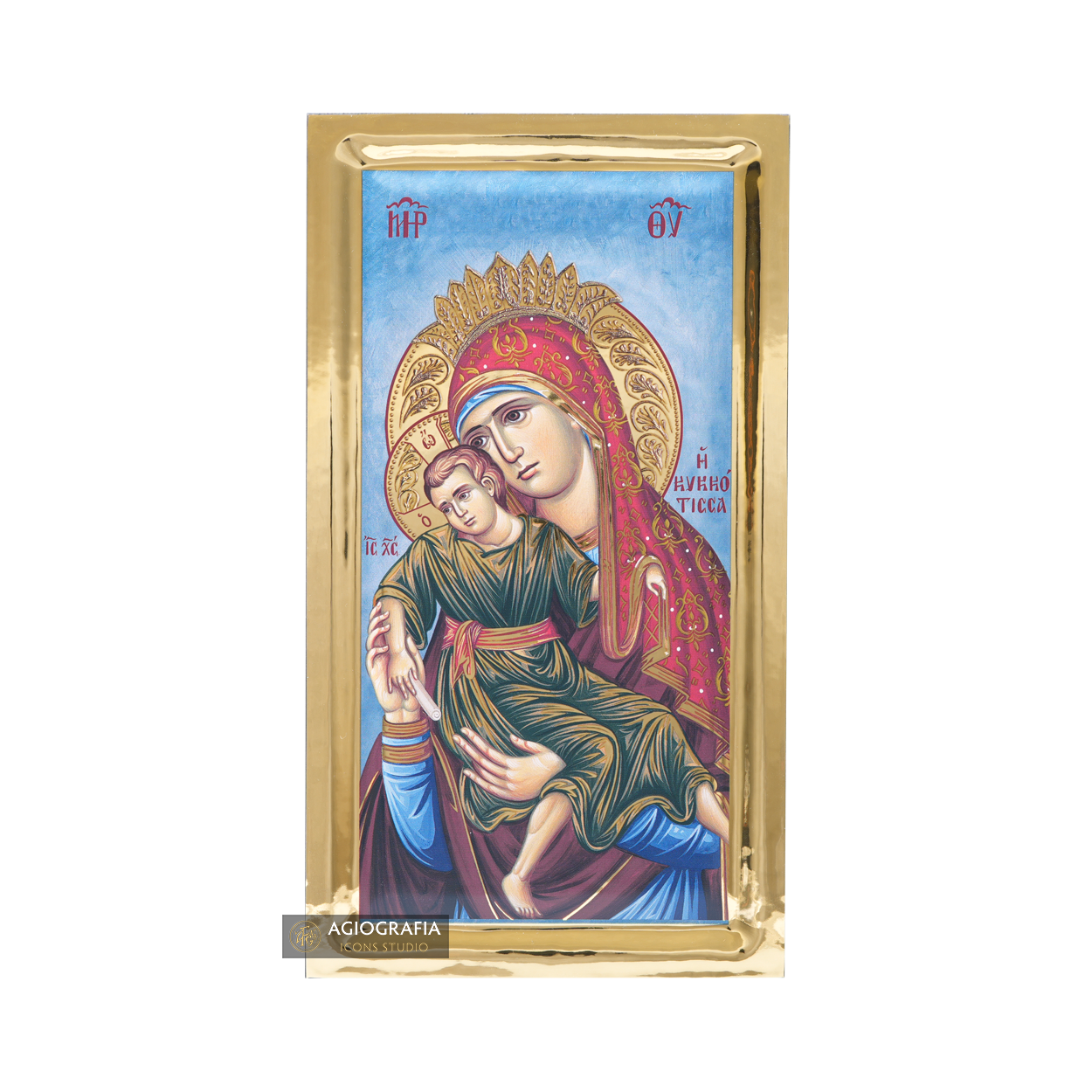 Virgin Mary of Kykkoy Orthodox Icon with Gilding Effect