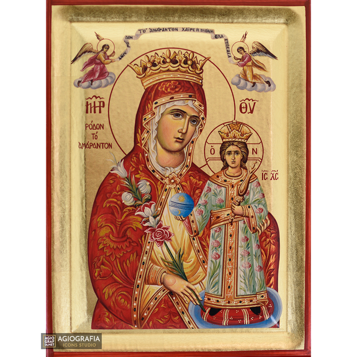 Gottesmutter Mystische Rose griechisch-orthodoxe Holzikone mit Blattgold