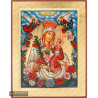 Virgin Mary Mystical Rose Handwritten Icon with Gold Leaves Background