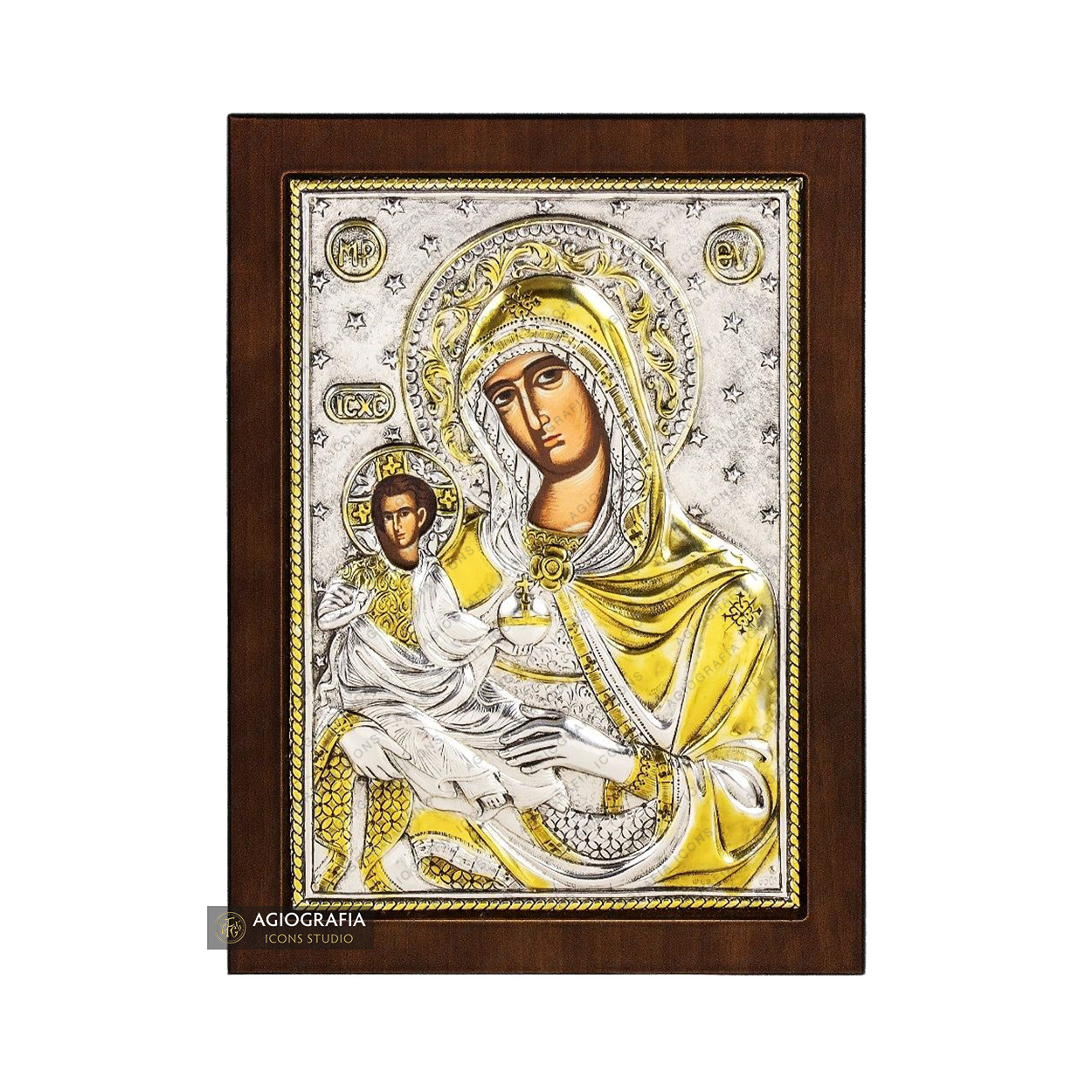 Virgin Mary with Stars Christian Orthodox Silver Plated Icon