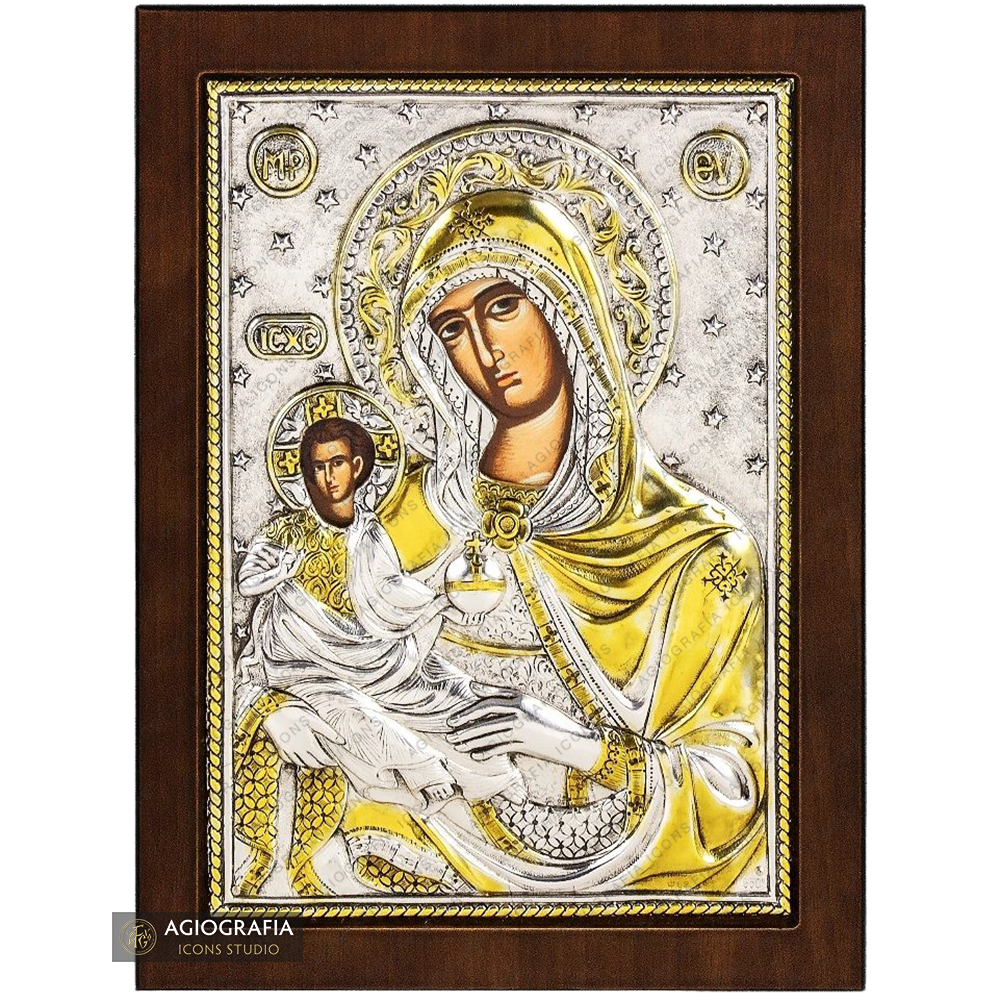 Virgin Mary with Stars Christian Orthodox Silver Plated Icon