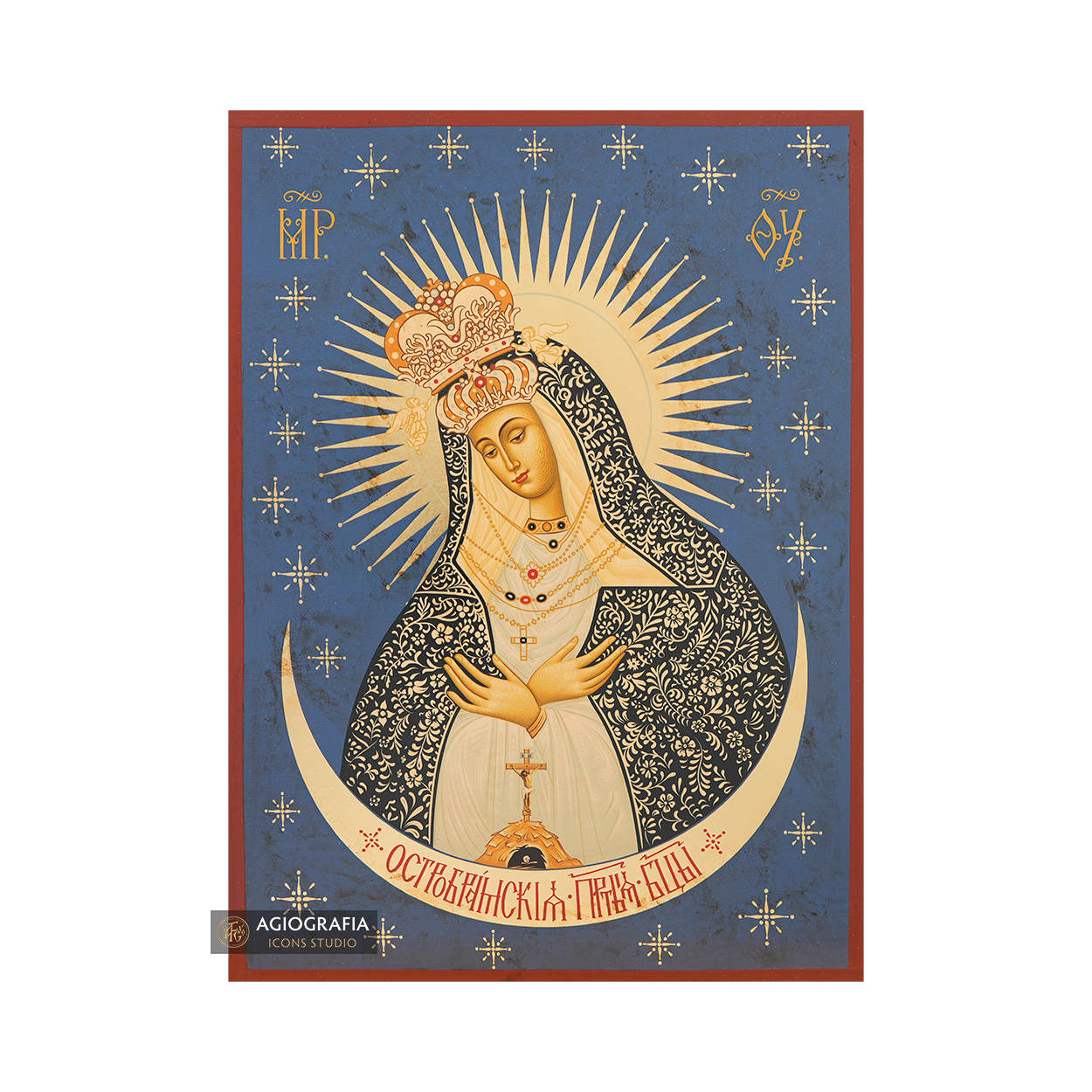 Virgin Mary Ostrobramska Gold Print Icon with Aged Gold Foil