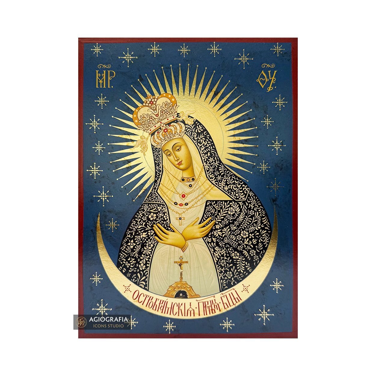 Virgin Mary Ostrobramska Gold Print Icon with Aged Gold Foil