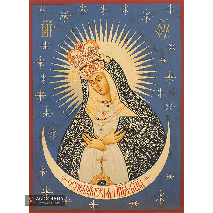 Vierge Marie d'Ostra Brama icône en impression or à la feuille d'or vieillie