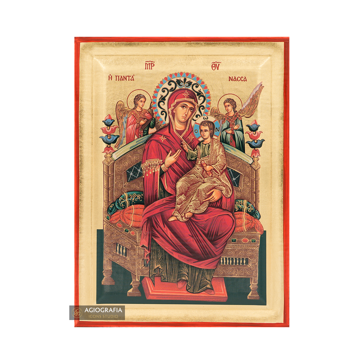 Virgin Mary Queen of All (Pantanassa) Orthodox Icon with Gold Leaves