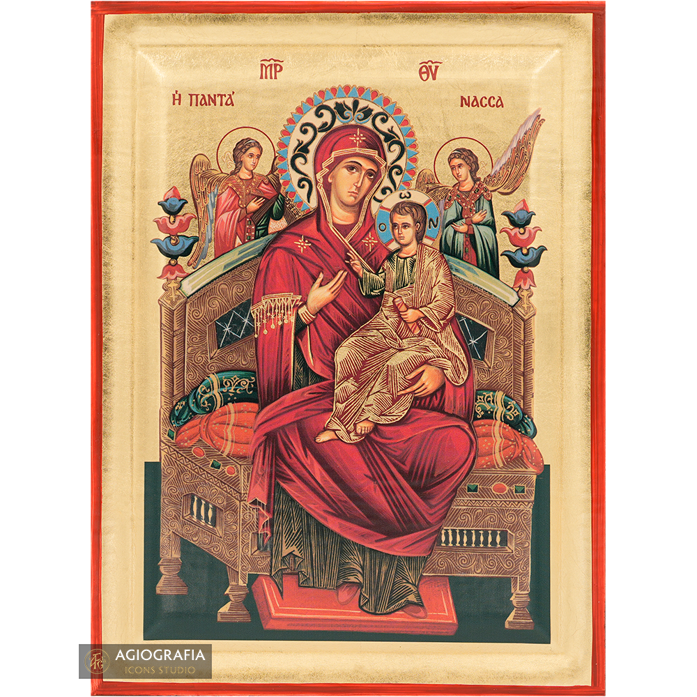 Virgin Mary Queen of All (Pantanassa) Orthodox Icon with Gold Leaves