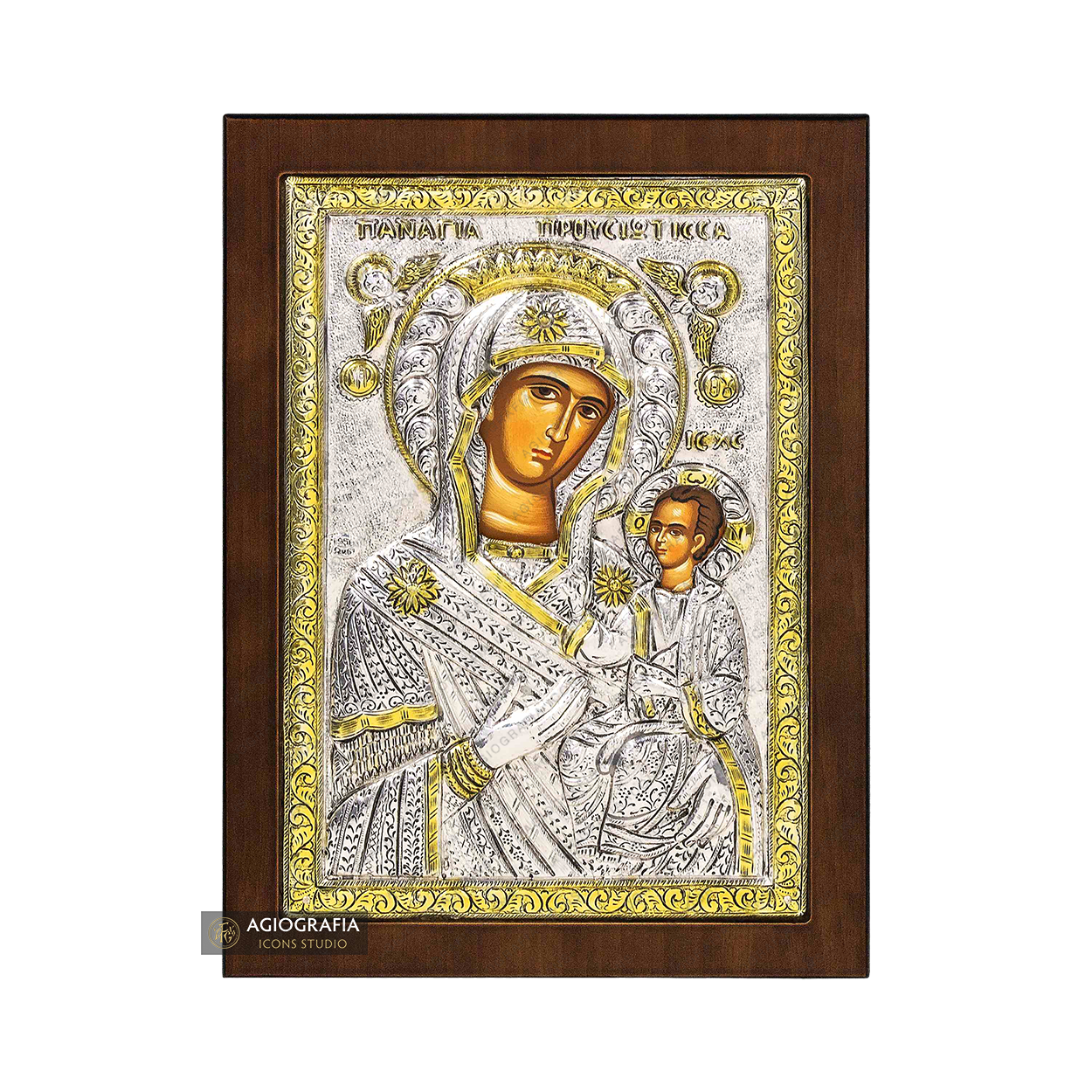 Virgin Mary Prousiotissa Christian Orthodox Silver Plated Icon